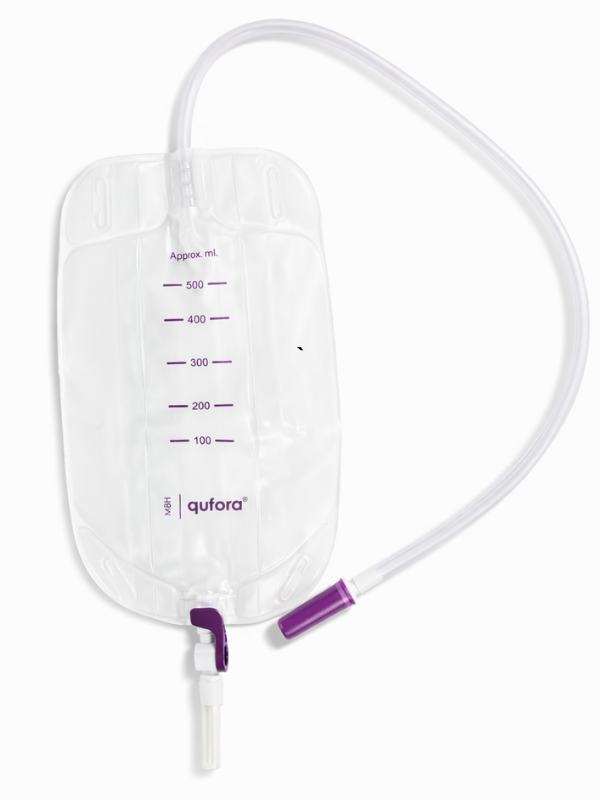 11161502 MBH QUFORA Worek Do zbiórki Moczu 0,5 L Dren 50 cm Leg Bag Premium Przezroczysty