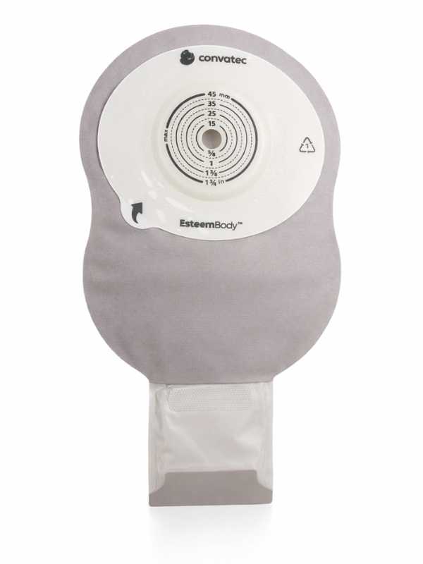 423607 Worek Ileostomijny Jednoczęściowy Esteem Body Szary z Okienkiem 10-45 mm Otwarty 410 ml Convex 3,5 mm V1 Convatec
