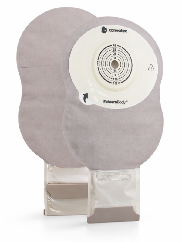 423607 Worek Ileostomijny Jednoczęściowy Esteem Body Szary z Okienkiem 10-45 mm Otwarty 410 ml Convex 3,5 mm V1 Convatec