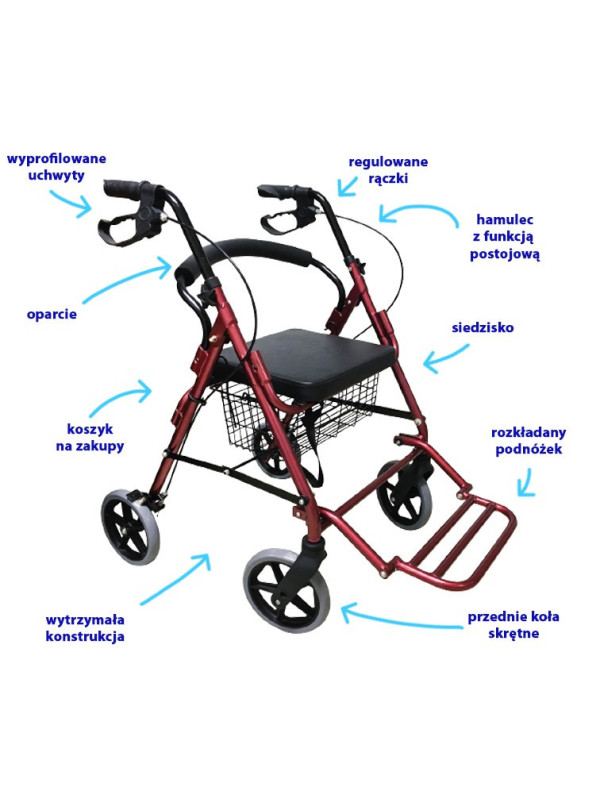 Rehabilitacyjna podpórka Comfort 4-kołowa, aluminiowa ARmedical AR-022