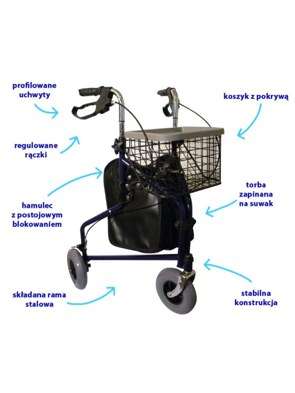 Trójkołowy balkonik AR-004 ARmedical z koszykiem i torbą