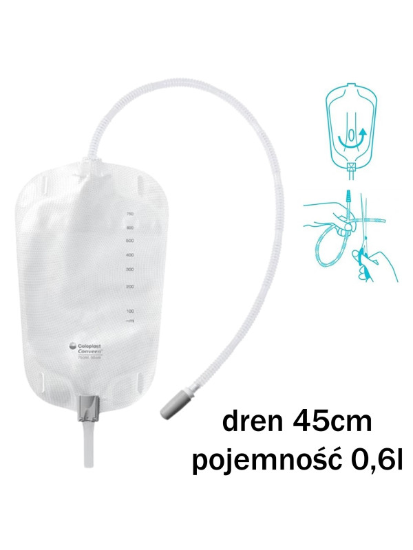 051700 Worek Conveen Do Zbiórki Moczu Dren 45cm pojemność 0,6l Coloplast