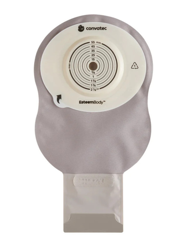 423627 Worek Ileo Jednoczęściowy Esteem Body Szary z Okienkiem Otwarty 10-25 mm 410 ml Convex 7,0 mm V3 Convatec