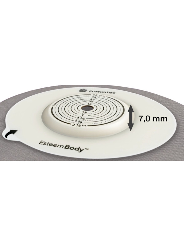 423627 Worek Ileo Jednoczęściowy Esteem Body Szary z Okienkiem Otwarty 10-25 mm 410 ml Convex 7,0 mm V3 Convatec