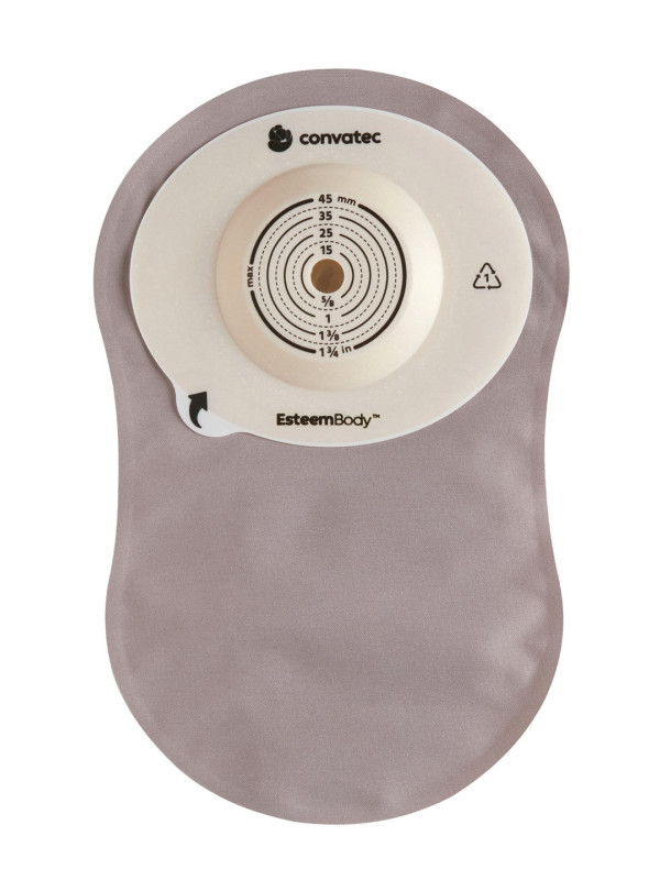423672 Worek Kolostomijny 1-częściowy Esteem Body Zamknięty 10-55 mm Szary z Okienkiem Convex 7,0 mm 410 ml V0
