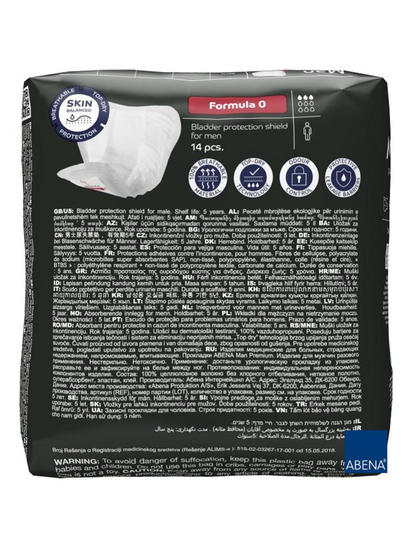 Męskie Wkładki Higieniczne Abena Man Formula 0 Małe Nietrzymanie Moczu 300 ml