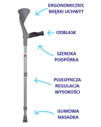 Kula łokciowa 04/MR.E z pojedynczą regulacją wysokości i stałą podpórką Mikirad