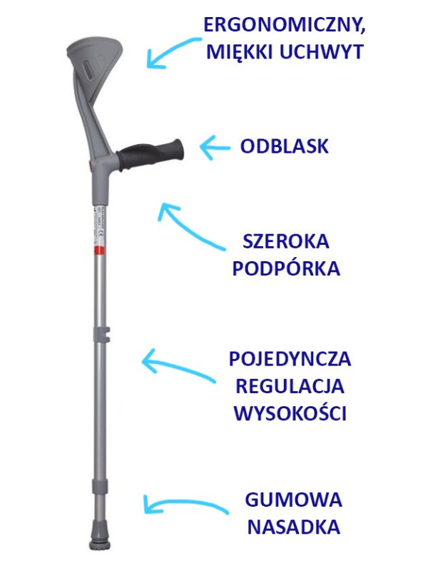 Kula łokciowa 04/MR.E z pojedynczą regulacją wysokości i stałą podpórką Mikirad