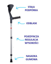 Kula łokciowa 04/MR M Mikirad z pojedynczą regulacją wysokości, stałą podpórką i miękkim uniwersalnym uchwytem