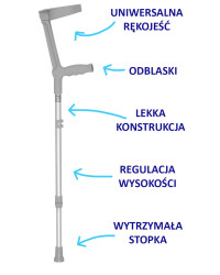 Kula łokciowa z regulacją wysokości i odchylaną podpórką 05/MR Mikirad