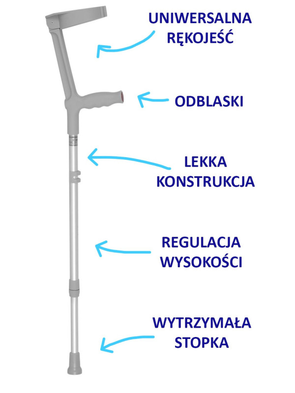 Kula łokciowa z regulacją wysokości i odchylaną podpórką 05/MR Mikirad