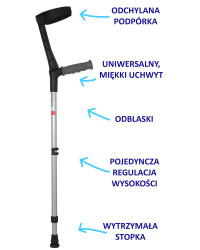 Kula łokciowa 05/MR.M z miękkim uchwytem, regulacją wysokości i odchylaną podpórką Mikirad