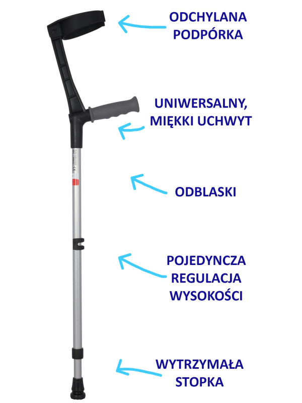 Kula łokciowa 05/MR.M z miękkim uchwytem, regulacją wysokości i odchylaną podpórką Mikirad