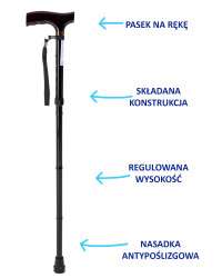 Laska inwalidzka aluminiowa, składana model JMC-C 2052 Timago