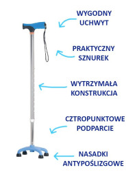 Laska inwalidzka aluminiowa AR-017 Armedical – czwórnóg niski z miękkim uchwytem