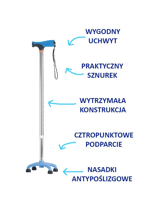 Laska inwalidzka aluminiowa AR-017 Armedical – czwórnóg niski z miękkim uchwytem