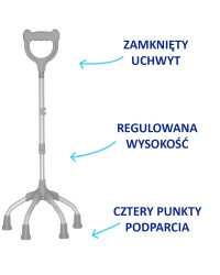 Czwórnóg z uchwytem laski do chodzenia 16/MR.L Mikirad