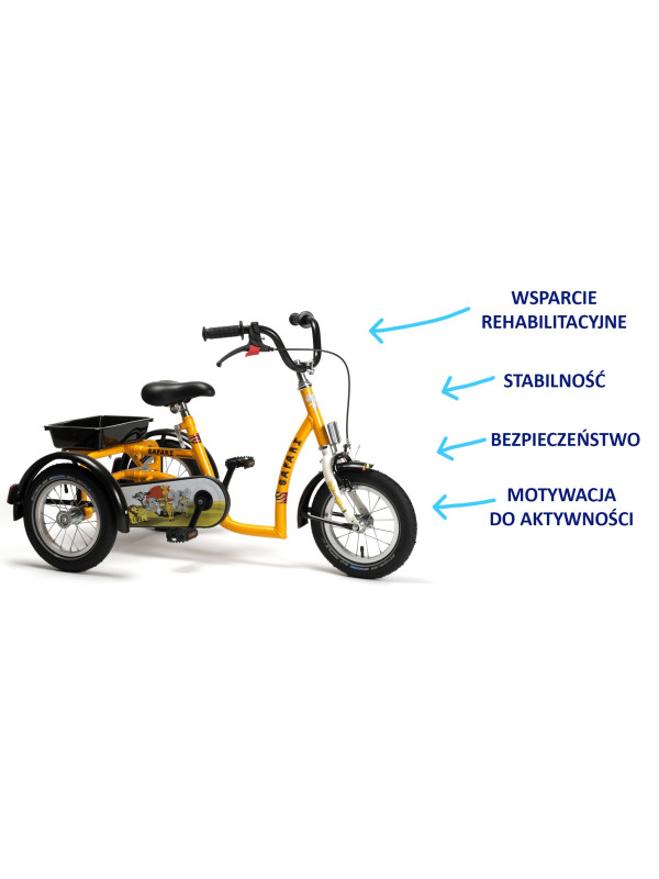 Rower Rehabilitacyjny Trójkołowy SAFARI dla Chłopców 3-7 lat - Bezpieczna Rehabilitacja i Zabawa