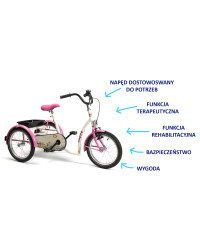 Rower rehabilitacyjny trójkołowy HAPPY dla dziewczynek w wieku 8-13 lat