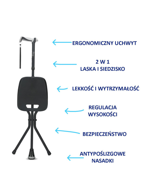 Laska Inwalidzka Regulowana z Siedziskiem SeatTim  Timago– Mobilność i Wygoda Odpoczynku
