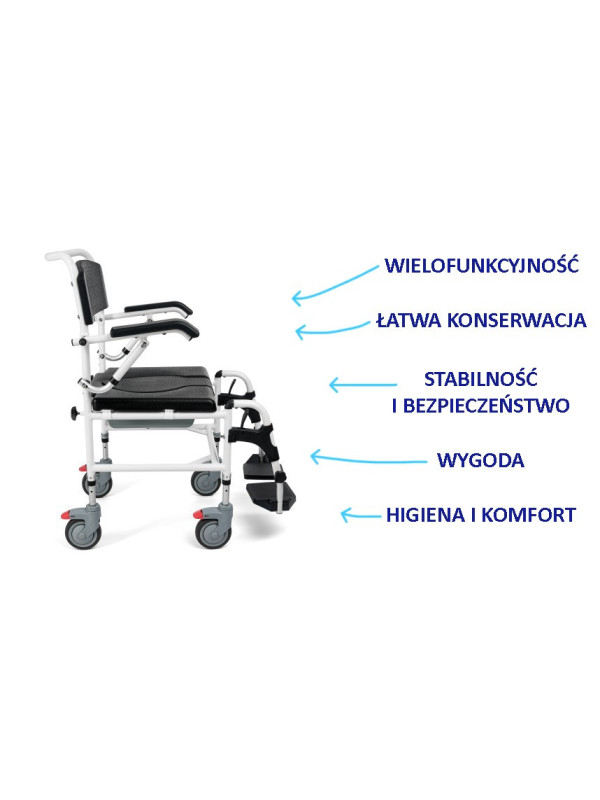 MASTER-TIM – Wózek prysznicowo-toaletowy 3w1 do transportu osób niepełnosprawnych Timago