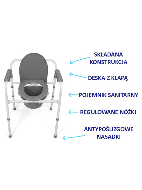 Składane krzesło toaletowe z szybkozłączkami TGR-R KT 618 Timago, idealne do małych przestrzeni