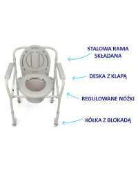 Krzesło toaletowe na kółkach TGR-R KT 023C Timago, idealne do opieki nad osobami starszymi i niepełnosprawnymi
