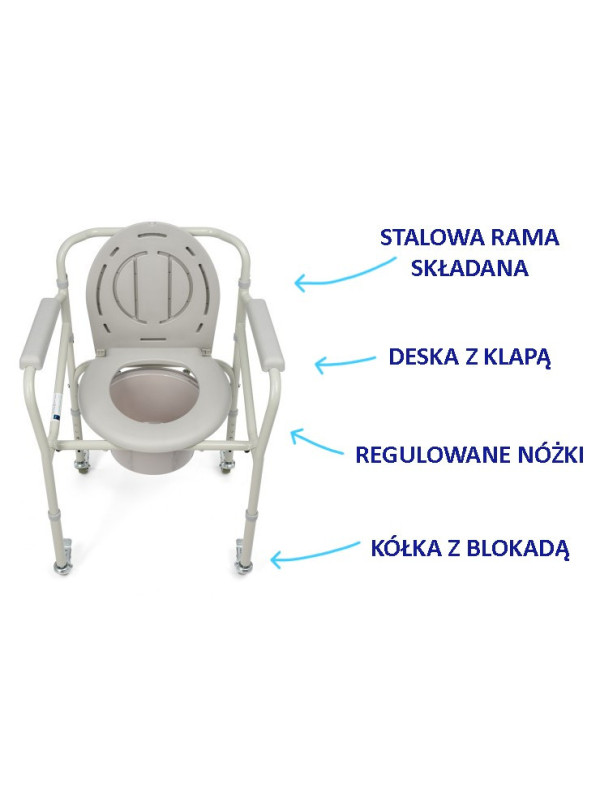 Krzesło toaletowe na kółkach TGR-R KT 023C Timago, idealne do opieki nad osobami starszymi i niepełnosprawnymi