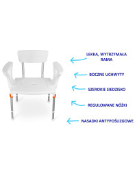 Taboret prysznicowy z oparciem i uchwytami bocznymi 3w1 KING-SS1BA-20 Timago – Wielofunkcyjność i komfort użytkowania