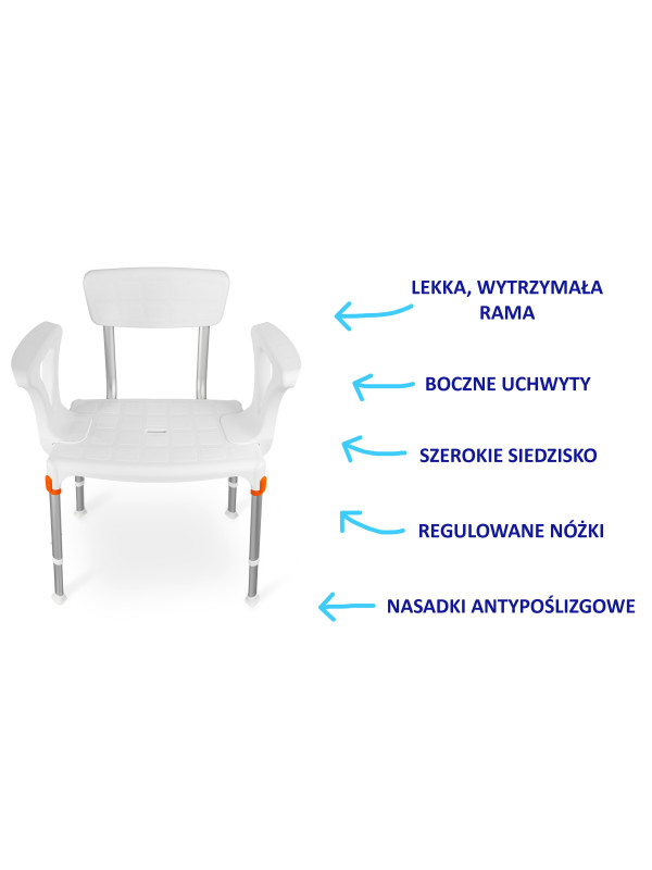 Taboret prysznicowy z oparciem i uchwytami bocznymi 3w1 KING-SS1BA-20 Timago – Wielofunkcyjność i komfort użytkowania