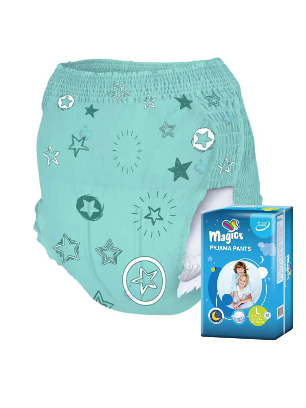 Magics Pyjama Pants 27–57 kg – chłonne majtki nocne dla dzieci 8–15 lat i szczupłych osób dorosłych