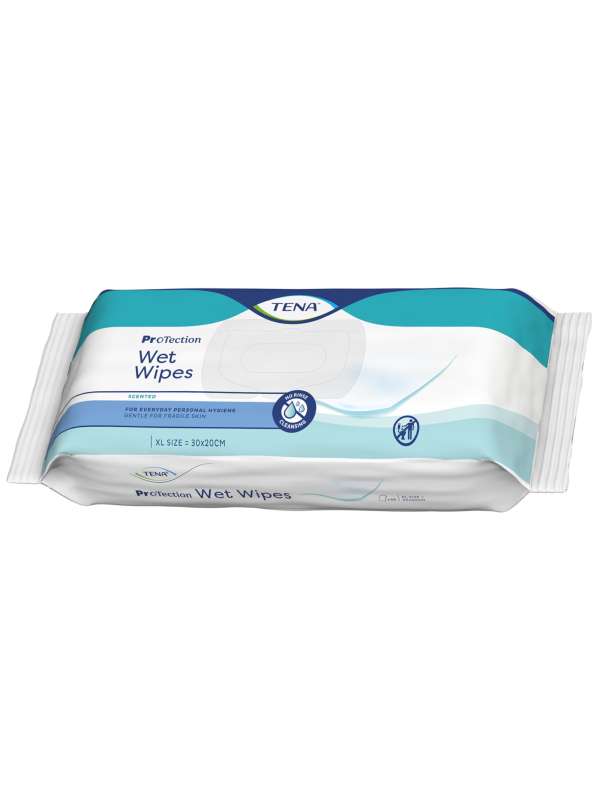 TENA Wet Wipes ProTection chusteczki nawilżane zapachowe XL 30x20 cm, 48 sztuk – do higieny dorosłych i skóry wrażliwej