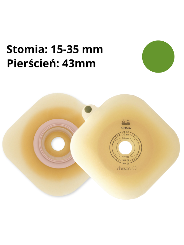 1143-15 Dansac Nova2 – płaska płytka stomijna 43 mm, hydrokoloidowa, do worków Nova 2 i NovaLife 2
