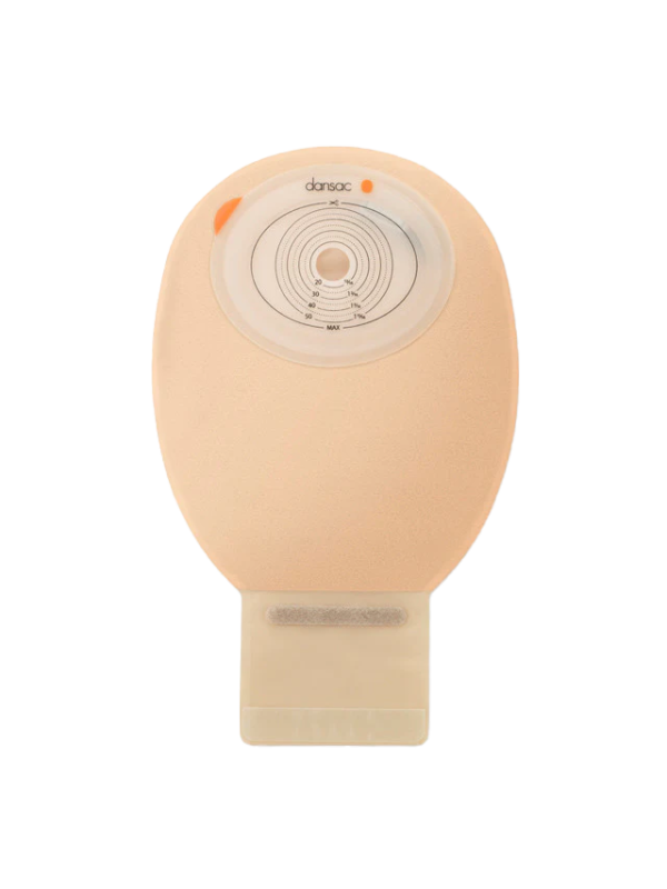 3017-15 Worek stomijny otwarty Dansac NovaLife TRE™ z okienkiem, płytka płaska 55x70 mm, beżowy