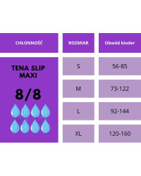 TENA Slip ProSkin Maxi Pieluchomajtki Dla Leżących O Maksymalnej Chłonności 8/8 Kropli Oddychające, Na Dzień i Noc