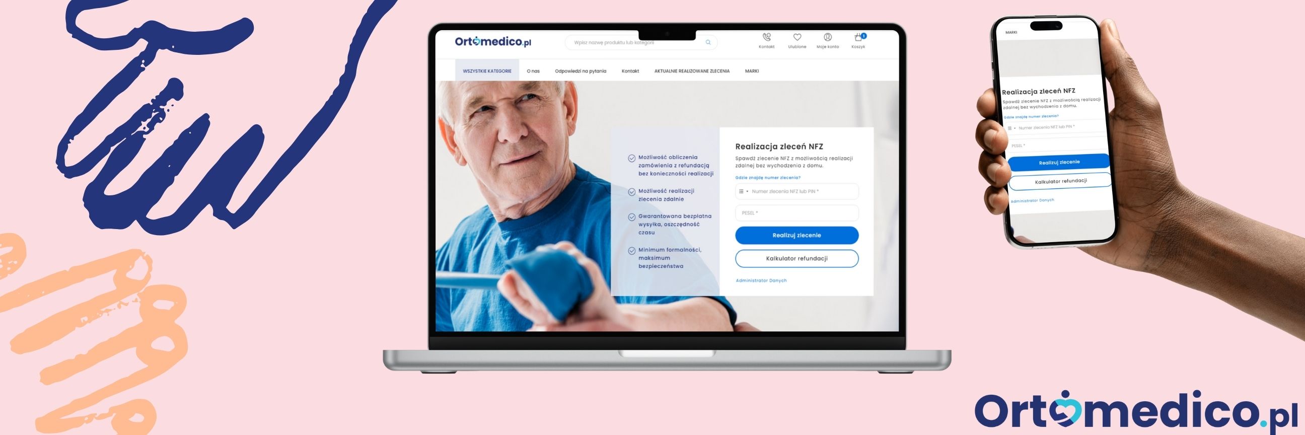 Grafika ze stroną główną ortomedico.pl gdzie można zrealizować zlecenie