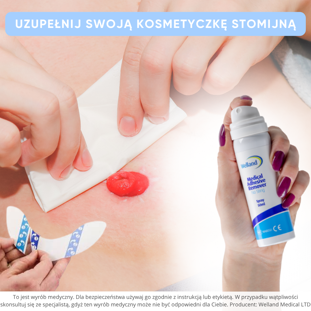 "Kosmetyki stomijne Welland – spray do odklejania przylepca WAB050 i półpierścień hydroframe ochronny"