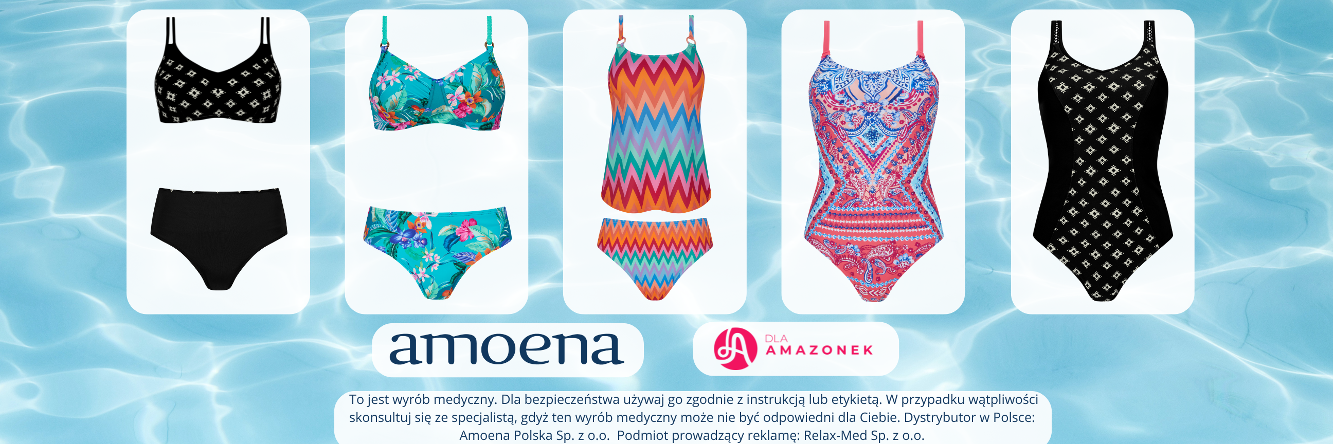 Różne fasony strojów kąpielowych Amoena dla kobiet -jednoczęściowe, tankini, bikini z wysokim stanem, 